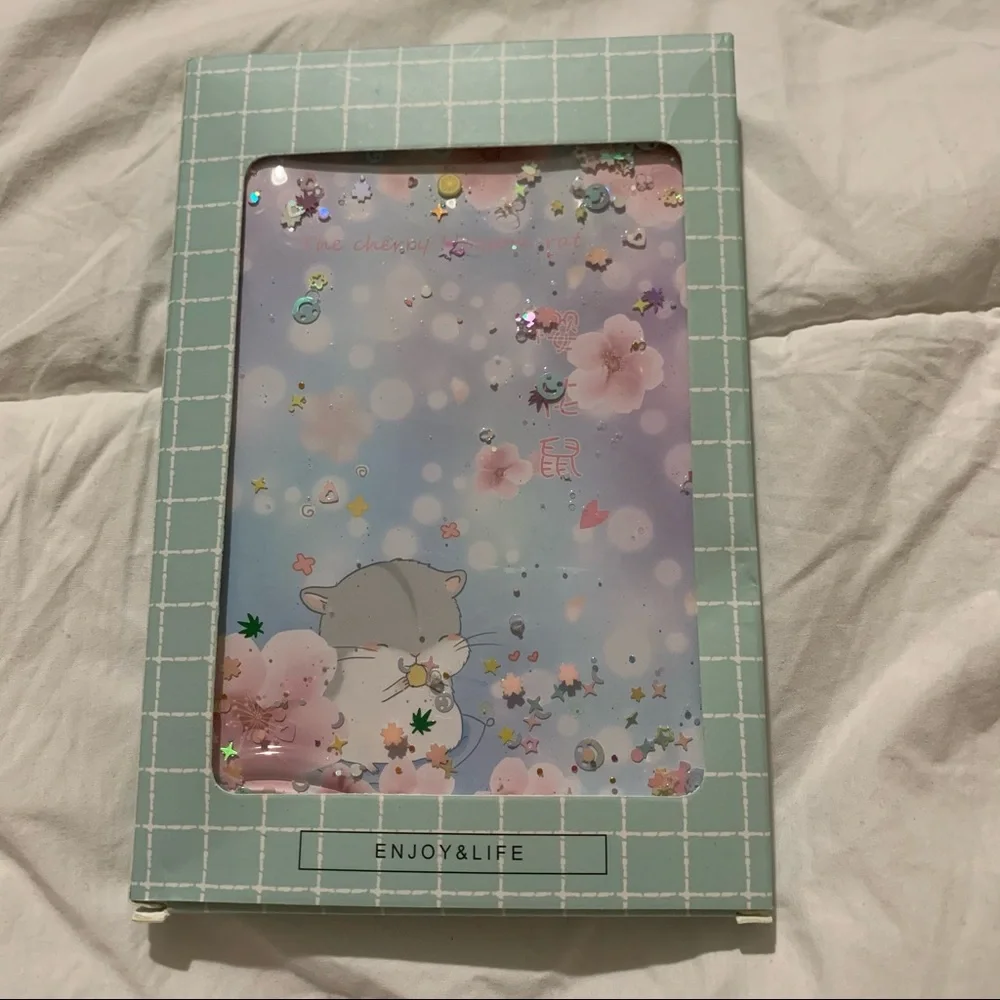 Cherry Blossom and Rat Design Small Notebook w/ Water Gel Front Cover w/ Sequins